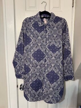 NWT Victoria's Secret Blue Floral Bandana Button-Up Nightgown Size L